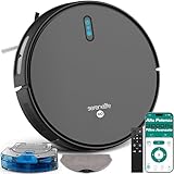 SereneLife Robottino Aspira e Lava Pavimenti, Robot Aspirapolvere, Controllo App, 4 Modalità, Sensori Anti-Caduta, Auto-Ricarica, Per Tappeti e Pavimenti Duri, Nero