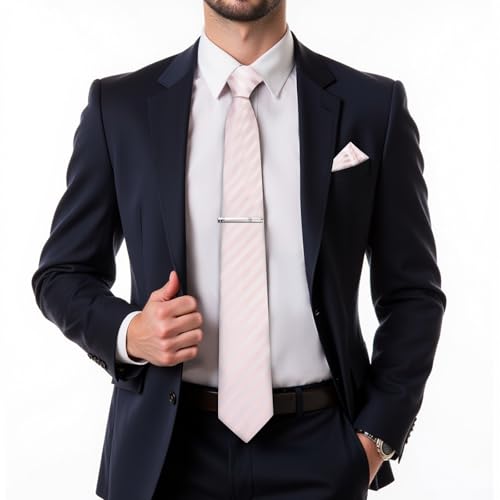 Image of DiBanGu Mens Silk Necktie Solid Color Tie and Pocket Square Cufflink Tie Clip Set Woven Plain Ties for Men Wedding Party