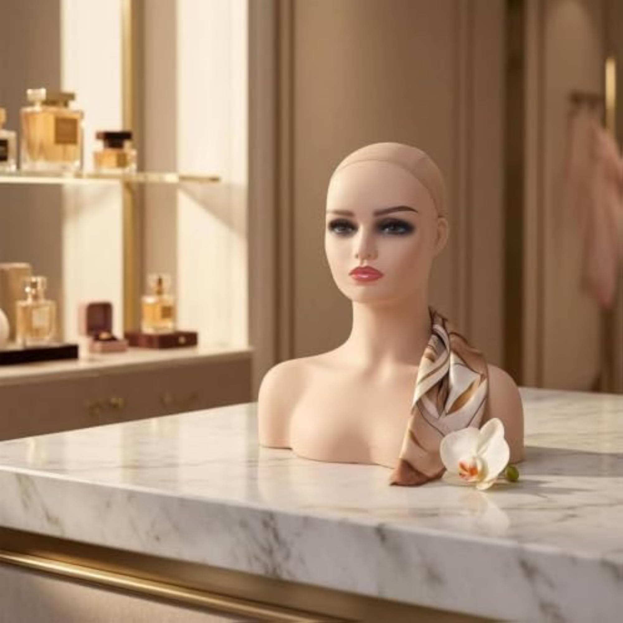 Realistic Flesh Tone Head with Shoulders Display Model