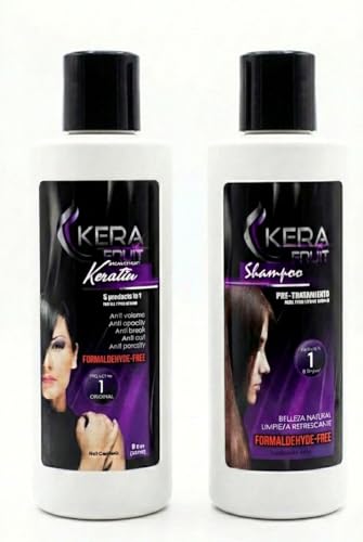 Kera Fruit Formaldehyde Free Cirugia Capilar Sin formol 8oz Kit - Brazilian Smoothing & Frizz Control for At-Home Use - Deep Conditioner Repair System for Damaged & Curly Hair