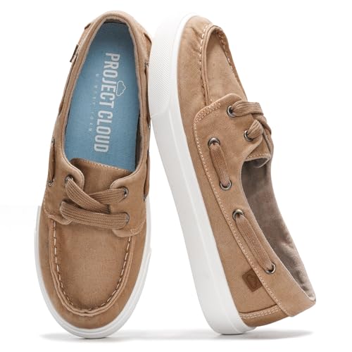 Project Cloud Sneakers for Women - Memory Foam Spring Shoes for Women Footwear - Slip-On Boat Shoes - Non Slip Fashion Sneakers - Lightweight Loafers (Seasalt)