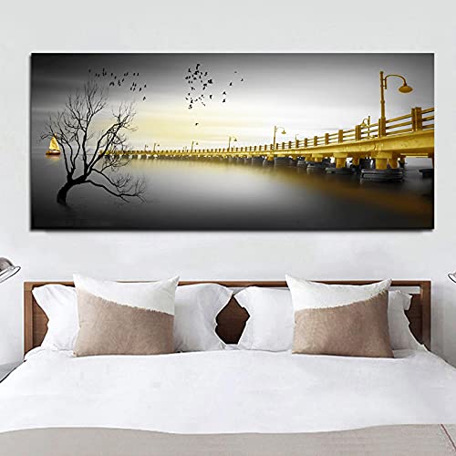 Decoración moderna para el hogar con lienzo de paisaje en blanco y negro de 50x100 cm