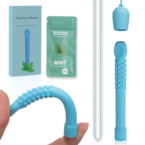 Chewable Silicone Aroma Sticks with Essential Oils for Stress Relief & Fresh Breath, Improving Pen Biting & Smoking Habits.(Blue)