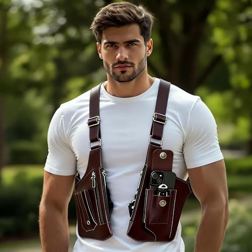 Aglacynorath Double Shoulder Armpit Bag, Premium Leather Adjustable Underarm Shoulder Bag with Adjustable Strap Anti Theft Pickpocke (Brown) - 4