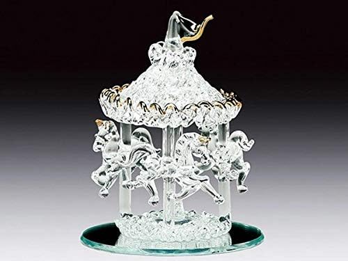 Glass Carousel with Three Horses Figurine Collectible THREE AND A HALF INCHES Tall