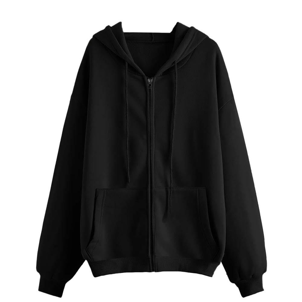 ZBDZSW Damskie Bluzy Z Kapturem Na Zamek Błyskawiczny Casual Jednolity Kolor Oversized Bluza Z Kapturem Jesień Długi Rękaw Bluza Z Kapturem Ubrania Y2K Jesienny Strój