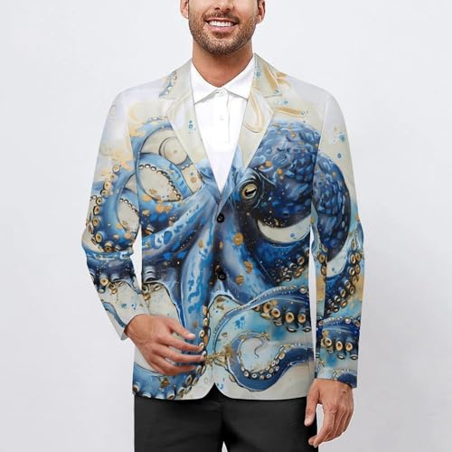 Blue Octopus Men's Suits Dress Business Formal Suit Print Jackets Coat For Wedding Party2