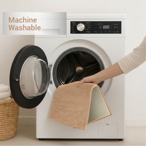 Image of Welspun Arlo Bathroom Mat Anti Slip | Soft Absorbent Bathmat | Quick Dry Polyester Floor Mat for Bathroom | Anti Skid Bathmat | Machine Washable | 40 x 60 cm | Beige
