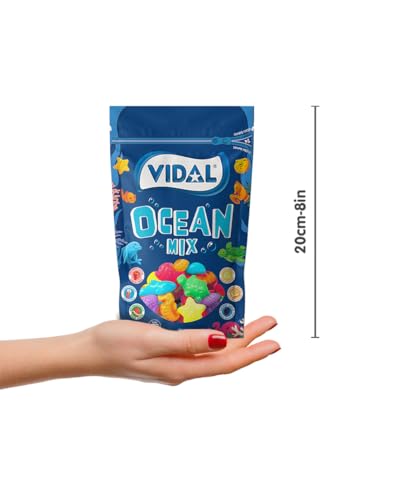 Ocean Mix Vidal doypack 180 g – Golosinas surtidas con formas marinas, sabor tutti-frutti, bolsas doypack con cierre zip, ideal para fiestas y compartir