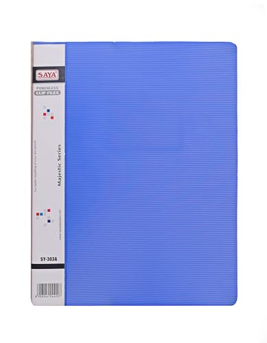 Image of Saya Report File Folder - A4 Size | Professional Presentation Folder with Chrome Lever Clip, Inside Pocket, and Punchless Design | 2-Pack for School, Work, and Home Organization (A4, Blue)