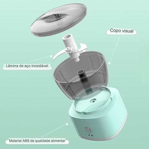 Mini Processador Triturador Elétrico de Alimentos, 250ml, Lâminas Trituradoras, Acompanha Batedor de