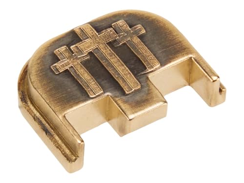 NDZ Performance 3D Engraved Slide Cover Back Plate for Gen 5 Glock – Solid Brass – Fits 17 19 19X 20 21 22 23 26 27 29 30 34 45 47 49 – Three Crosses Design – Made in USA