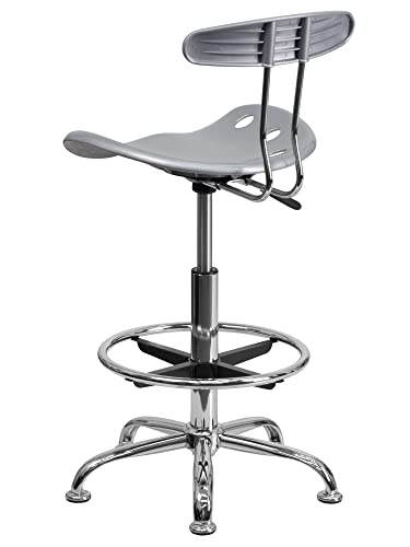 Offex Contemporary Sleek Vibrant Silver And Chrome Drafting Stool With Tractor Seat #TOP7