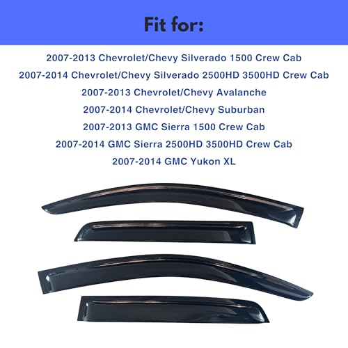 Image of IG Window Visors Fit for 2007-2013 Chevrolet Silverado /GMC Sierra 1500 /Avalanche Crew Cab, Out-Channel Rain Guard Vent Wind Deflector, 2007-2014 Chevy Silverado /Sierra 2500HD 3500HD /Suburban /Yukon XL