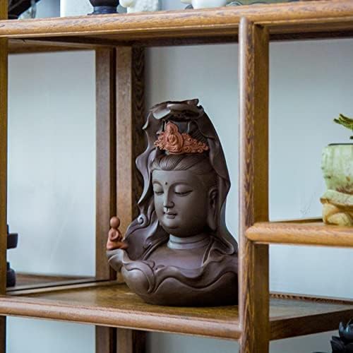 Miniatura 4 de Guan Yin - Estatua de cerámica con cabeza de Guanyin, estatua decorativa budista chino hecha a mano, escultura para el hogar, sala de estar,