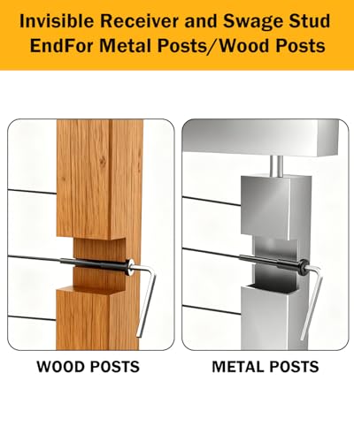 Image of 50 Pack Invisible Cable Railing Kit, T316 Stainless Steel 1 /8 inch Receiver & Swage Stud End, Swage Tensioner for Wood /Metal Posts, Cable Railing Hardware for Deck, Stair, Balcony (Black)