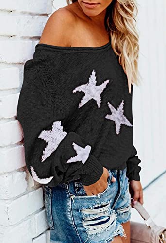 Cocoleggings Women's V Neck Long Sleeve Star Sweater Jumper Pullover Black Xl #TOP1