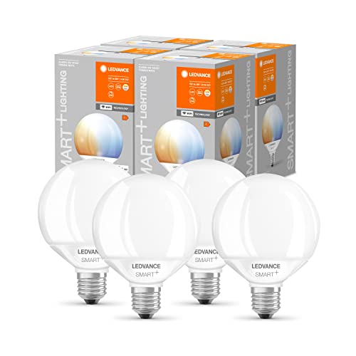 LEDVANCE Lampada Smart LED con Wifi, E27, dimmerabile, colore della luce variabile, forma a globo, opaco, sostituzione di lampadine 100W, controllabile con Alexa, Google e App, confezione da 4