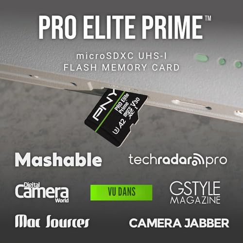 PNY 256GB Pro Elite Prime C10 U3 V30 A2 microSDXC Carte Mémoire Flash