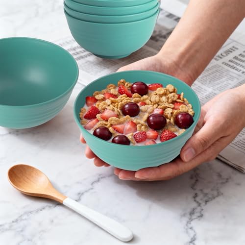Image of Wheat Straw Bowls Set of 6, 26 OZ Unbreakable Cereal Bowls for Family Meals, Reusable Dishes for Soup, Salad, Snacks, Microwave and Dishwasher Safe, for Kitchen, Camping, RV, Green