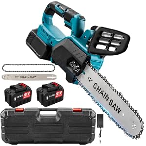 Tronçonneuse sans fil 12 pouces, tronçonneuse électrique 1 500 W, batterie 18 V, livrée avec 2 batteries de 4,0 Ah, moteur sans balais haute performance, adaptée à l'abattage d'arbres et à l'élagage