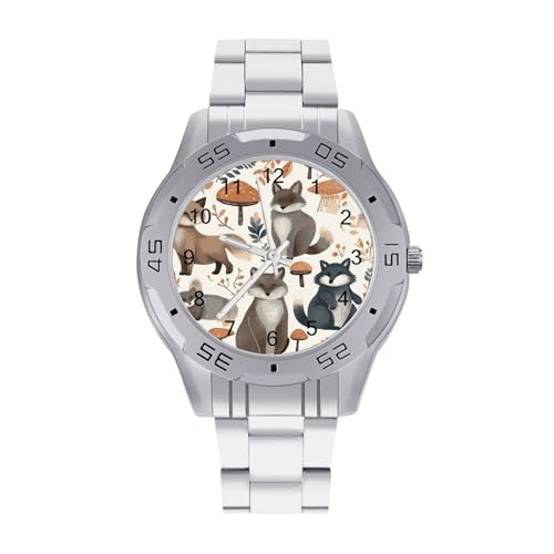 Image of FekiLoot Woodland Raccoon Animals Watch Dress Mens Watches Stainless Steel Business Wristwatch Casual Fashion Wrist Watches Easy to Read Classic Silver Wristwatch for Husband Father
