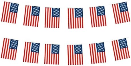 Small American Flag Banner Mini USA Flag Decorations Pennant String Banners 33 Ft 30 Flags for School, Garden, Festivals, Indoor Outdoor American Party Decorations
