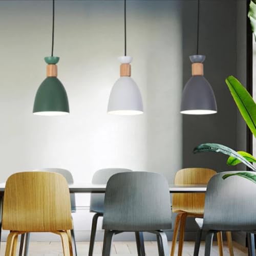 Image of DECOHOME Modern 3-Light Pendant Ceiling Lamp | Minimalist Multi-Color Hanging Lights with Wooden Accent | Stylish Linear Design for Dining Table, Kitchen Island & Living Room Decor