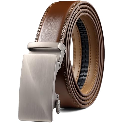Image of Founders & C Men's Ratchet Belt 1 3 /8 inch,Leather Dress Belt Adjustable with Click Sliding Buckle Trim to Exact Fit