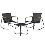 SONGMICS Gartenmöbel-Set, Balkonmöbel, 2 Schaukelstühle mit Tisch, Stahl, Terrassenmöbel, mit Armlehnen, atmungsaktives Kunstfasergewebe, Terrasse, Balkon, Garten, tintenschwarz GGF0027B01