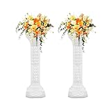 Weglae 2Pcs White Roman Columns,Wedding Landscaping Roman Pillar,Plastic Heart-shaped Columns Decor Stand,Hollow Column Flower Stand for Party Event Mother's Day Decorations,10.63*34.65in