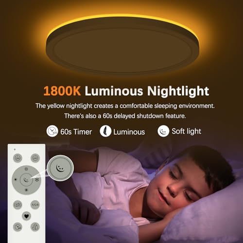 SonPen LED Ceiling Light Dimmable,25W 3200LM RGB Ceiling Light with Remote Control,1800K Night Light Warm,Panel 3000K-6500K Dimmable IP54 Waterproof for Bedroom Children's Room Living Room Bathroom - Image 3