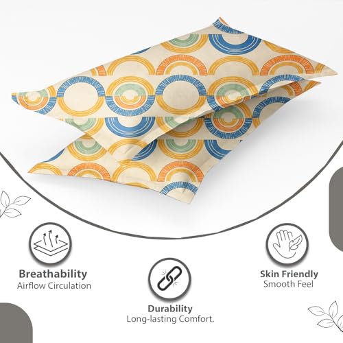Image of IVAZA Ezyption Cotton Super Soft 240 TC Elastic Fitted All Around Elastic Printed King Size Double Bed Bedsheet with 2 Pillow Cover 72 inch X 78 inch Cream Blue
