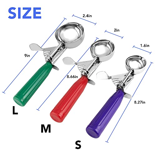 Hudaen Cookie Scoop Set,Ice Cream Scoop Set,3 Pcs Colorful Ice Cream Scoops With Trigger Release Include Multiple Size Large-Medium-Small Size Portion Scoop,18/8 Stainless Steel Cupcake Scoop. #TOP1