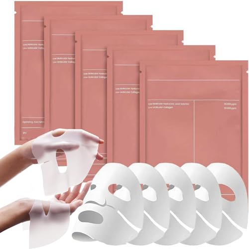 Maschera Collagene Viso, 5 Pezzi Bio Collagen Mask, Bio-Collagen Real Deep Mask, Maschera Viso Coreana Overnight, Idratazione Intensa, Pelle Compatta, Lifting Antirughe, per Tutti i Tipi di Pelle