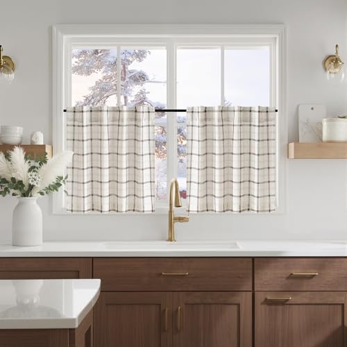 NICETOWN Buffalo Check Kitchen Curtain Tiers 24 inches Long Plaid