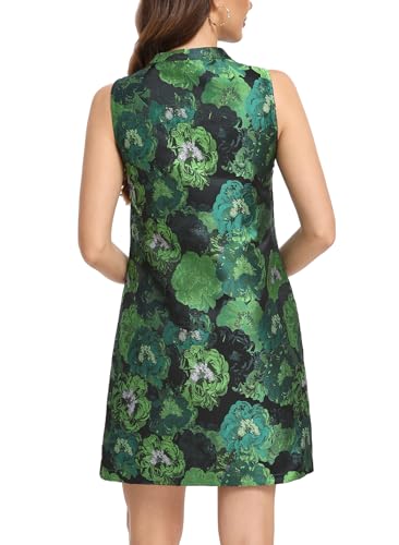 Ladyful Sleeveless Dress for Women Floral Jacquard Shift Dress Elegant Button Up Crewneck Tank Summer Mini Dresses3