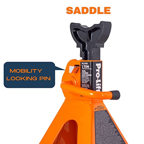 Pro-Lift Pl3300 Heavy Duty Jack Stands – 3 Ton In Pair With Double Pins - Handle Lock And Mobility Pin For Extra Safety – Great For Home Auto Repair Shop, Orange #TOP3