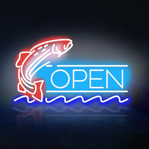 Fish Open Neon Sign - Salmon LED Light for Seafood Shop