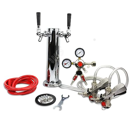 BACOENG Double Faucet Tower Beer Kegerator Conversion Kit with Dual Gauge Regulator, No Tank Stainless Steel Keg Tower