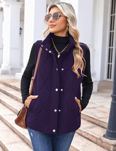 Zeagoo Puffer Vest Women Sleeveless Quilted Jacket Lightweight Snap Zip Up Stand-up Collar Down with Pockets Outerwear3