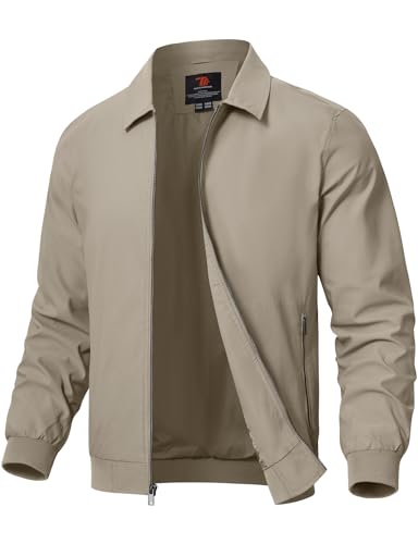 Rdruko Men's Casual Lapel Jacket Lightweight Outdoor Windbreaker Jacket Smart Spring Autumn Jackets for Sport Work Walking Hiking Golf Khaki L