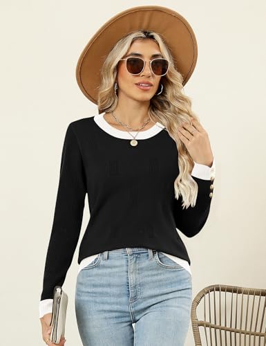 AKEWEI Womens Long Sleeve Sweater Crew Neck Knit Pollover Tops3