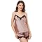 WDIRARA Women's 2 Piece Lingerie Set - Floral Lace Cami Top & Satin Shorts, Sleepwear Pajama Set, Black Red, Medium - View #13