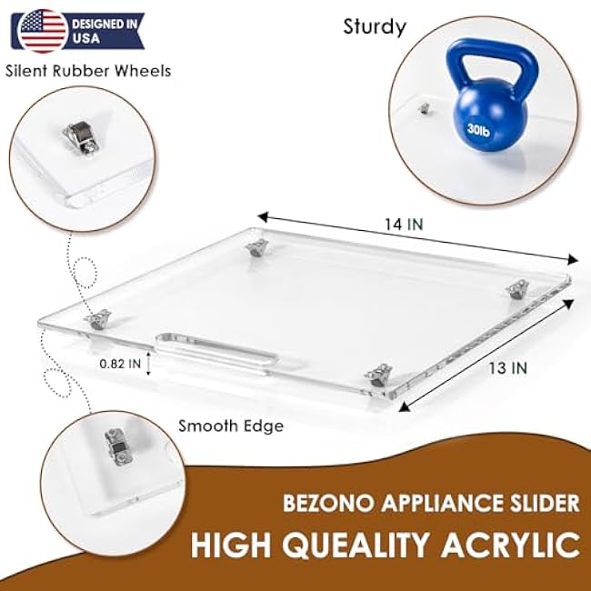 Appliance Sliders for Kitchen appliances Sliding Tray for Coffee Maker, Espresso Machines, Mixers Sturdy Kitchen Aid Sliders for Mixer - Duty Equipment with Rubber Wheels - 13 x 14 (Clear)