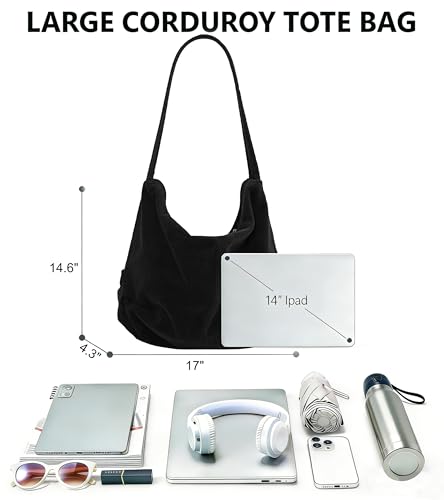 Image of 2026 Corduroy Tote Bag with Zipper Large Casual Handbags Shoulder Purse for Women