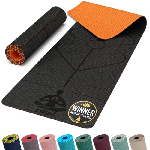 Image of Yogii Yoga Mat - Non-Slip 6mm Thick TPE & Travel-friendly Yoga Mat - Perfect for Home & Gym Exercise Fitness & Pilates - With Laser Alignment Guides (Black/Orange) for Men & Women