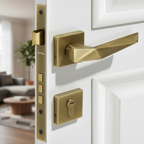 Image of Plantex Mortise Door Lock for Home /Main Door Lock Set /Mortice Lock Handleset with 3 Brass Keys & Cylinder - 3 Years of Warranty (7129, Brass Antique)