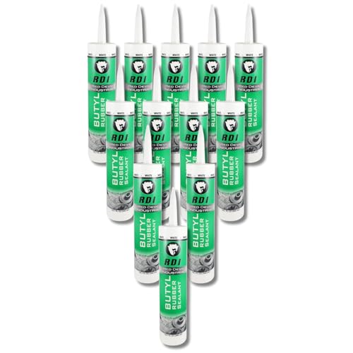 Red Devil 06970I12 RD Pro Butyl Rubber Sealant – High-Performance Industrial-Grade Sealant for Outdoor & Below-Grade Applications, Paintable, Excellent Adhesion, 10.1 oz Cartridge, White, Pack of 12