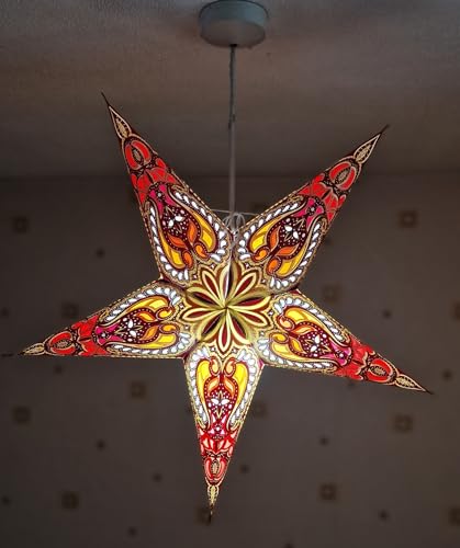 Image of Lantern Lampshade Paper Star Light Shades Large 60cm Star Hanging Decorations for Christmas Wedding Home Decoration Birthday Party (Glitter Golden, Orange, Brown, Multi)